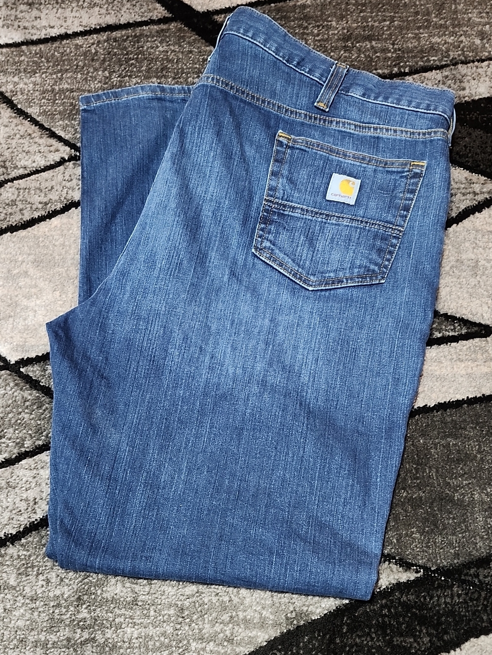 CARHARTT RUGGED FLEX RELAXED-FIT SIGNATURE SQUARE LOGO PATCH DENIM JEAN 44/32